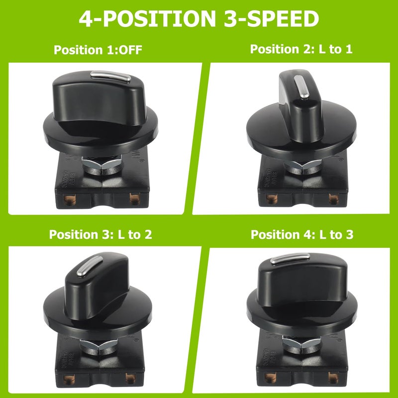 EPLZON مفتاح دوار 13A-125V/10A-250V 4-موضع 3-سرعة محدد سرعة عالمي مع مقبض (عبوة من 2 قطعة) - Image 5